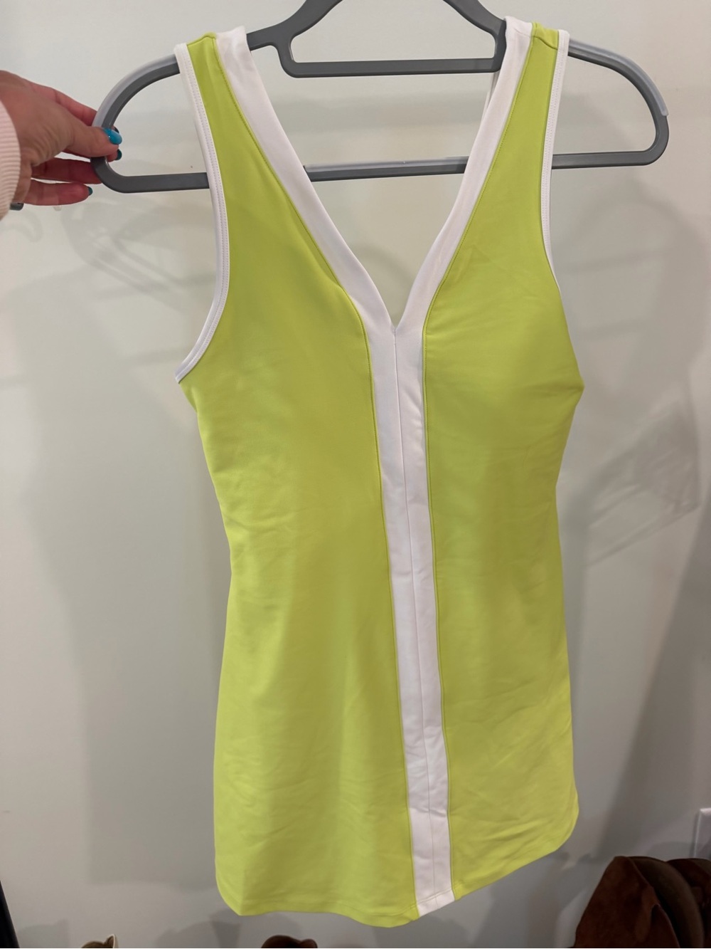 Abercrombie & Fitch Women’s Lime Green V-Neck mini dress with White Trim